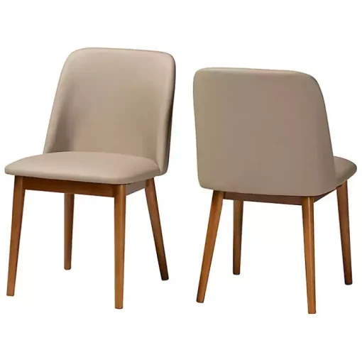 Beige Faux Leather Modern Dining Chairs, Set of 2