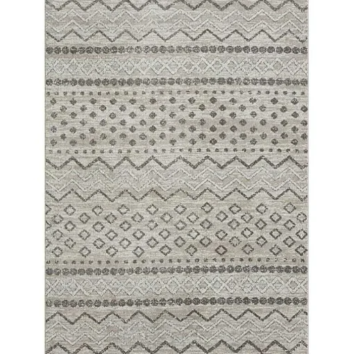 Beige Geometric Stripe Washable Area Rug, 5x7