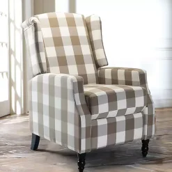 Beige Windowpane Plaid Recliner