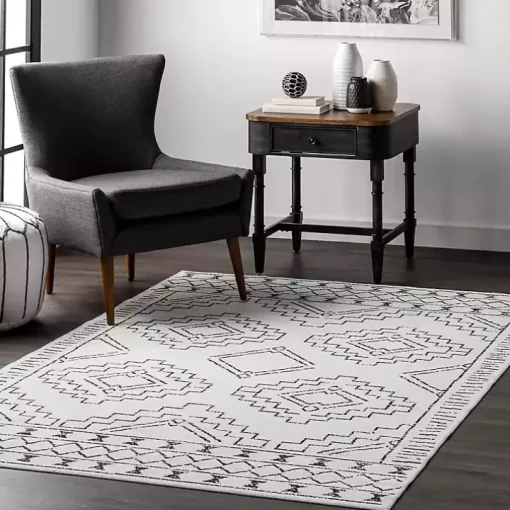 Black and Ivory Moroccan Washable Runner