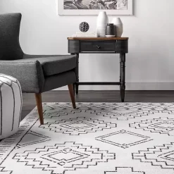 Black and Ivory Moroccan Washable Runner