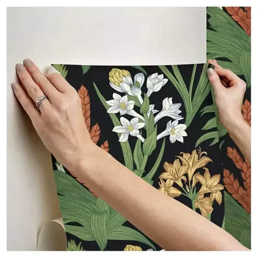 Black Botanical Villa Peel & Stick Wallpaper