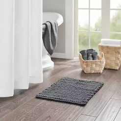 Black Chenille Chain Stitched Bath Mat, 30 in.