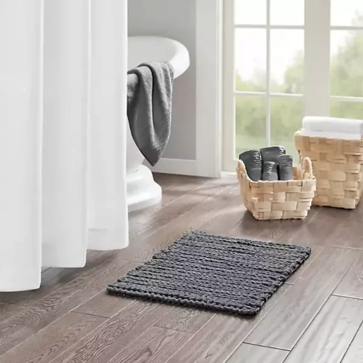 Black Chenille Chain Stitched Bath Mat, 30 in.