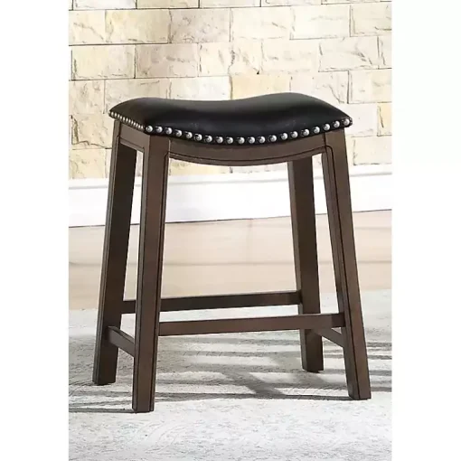 Black Ella Saddle Counter Stool with Nailhead Trim