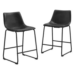 Black Faux Leather Counter Stools, Set of 2