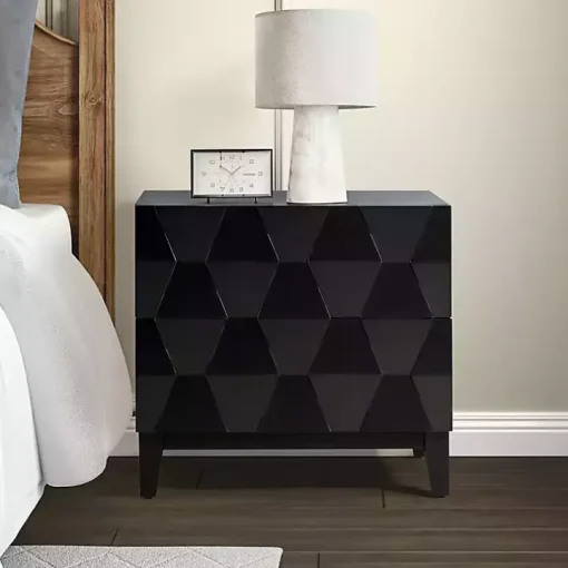 Black Geometric 2-Drawer Charging Nightstand