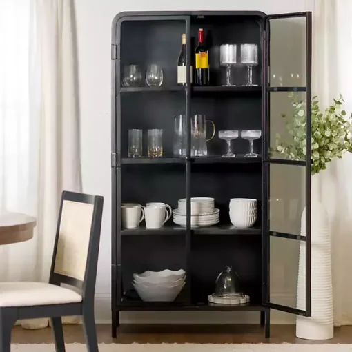 Black Metal & Glass 2-Door Bentley Cabinet