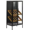 Black Metal and Brown Wood Standing Wine Rack
