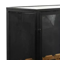 Black Metal and Brown Wood Standing Wine Rack