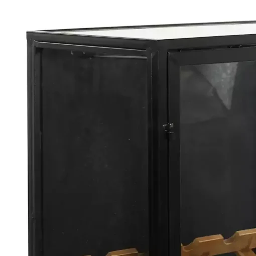 Black Metal and Brown Wood Standing Wine Rack