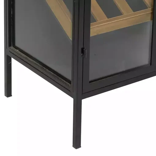 Black Metal and Brown Wood Standing Wine Rack
