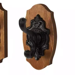 Black Metal and Wood Wall Hooks, Set of 3