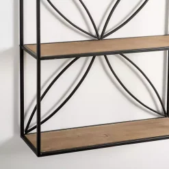 Black Metal Flower Frame 3-Tier Wall Shelf