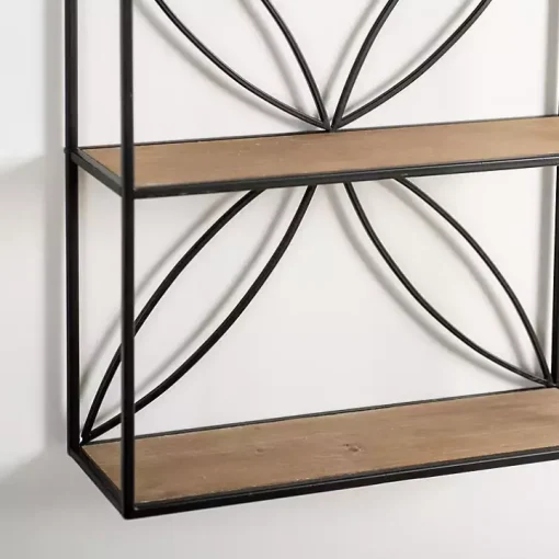 Black Metal Flower Frame 3-Tier Wall Shelf