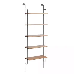Black Metal Pipe Frame Brown Wood Wall Shelf