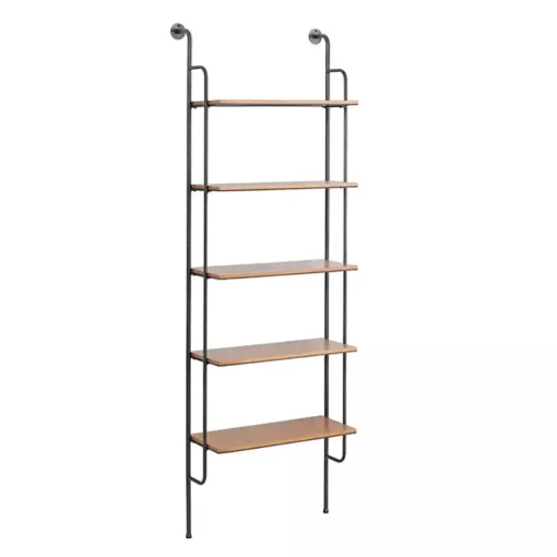 Black Metal Pipe Frame Brown Wood Wall Shelf