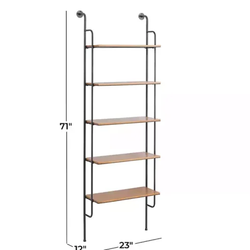 Black Metal Pipe Frame Brown Wood Wall Shelf