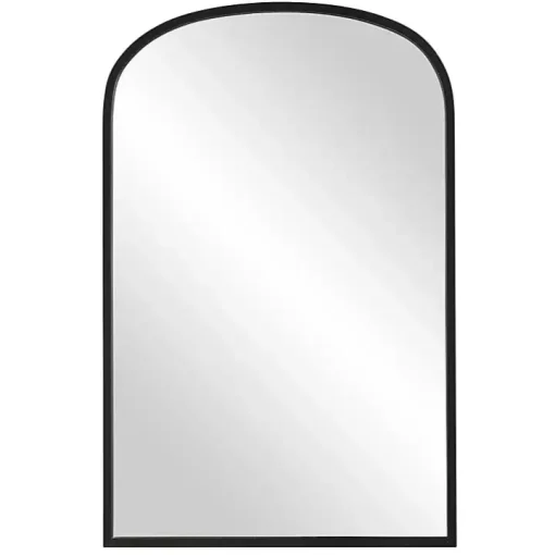 Black Simple Round Top Wall Mirror