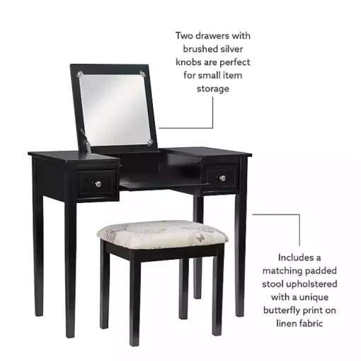 Black Virginia Butterfly 2-pc. Vanity Set
