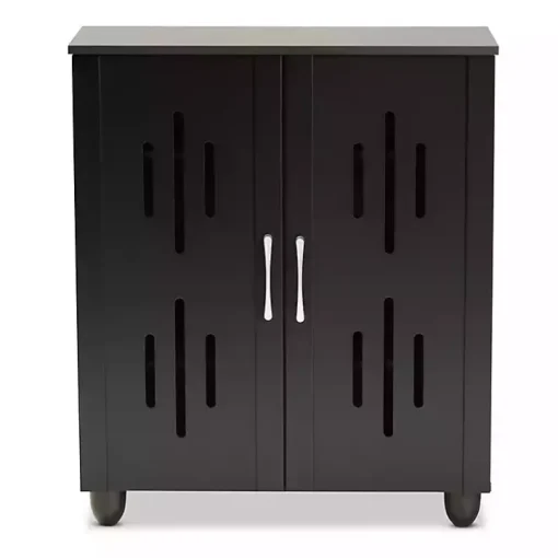 Black Wood Cut-Out Shoe Storage Cabinet