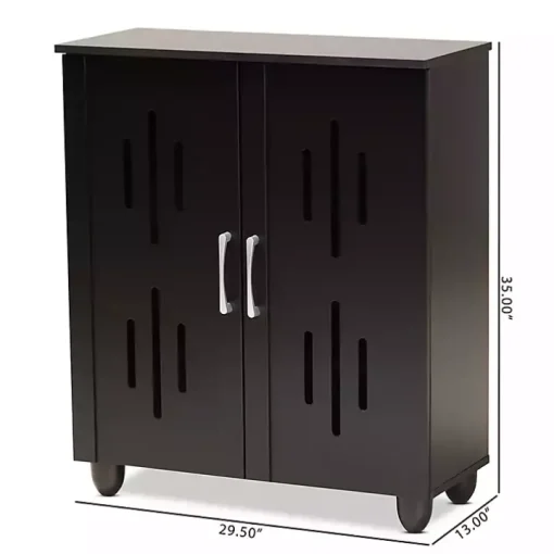 Black Wood Cut-Out Shoe Storage Cabinet
