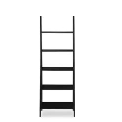 Black Wood 5-Tier Ladder Bookshelf