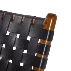 Black Woven Leather Folding Accent Chair