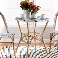 Black Woven Rattan French Bistro Dining Table
