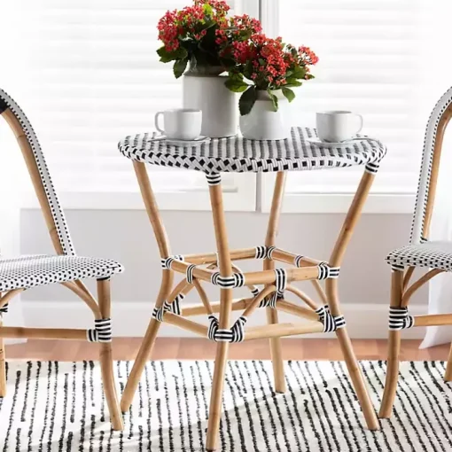 Black Woven Rattan French Bistro Dining Table