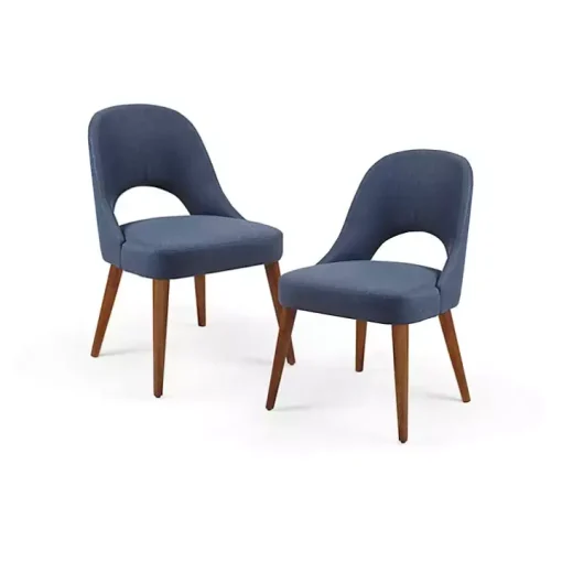Blue Cut-Out Pecan Wood Dining Chairs, Set of 2