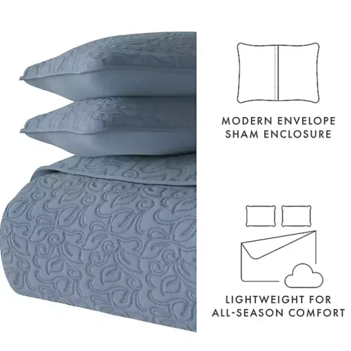 Blue Floral Stitch 3-pc. King Quilt Set