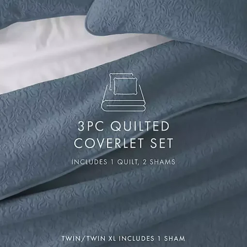 Blue Floral Stitch 3-pc. King Quilt Set