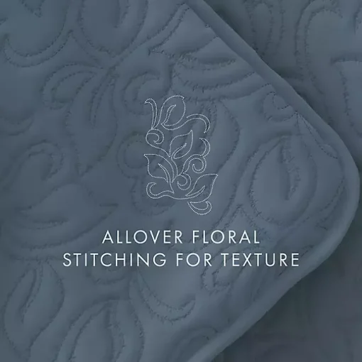 Blue Floral Stitch 3-pc. King Quilt Set