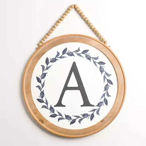 Blue Leaf Wreath Monogram A Wood Wall Plaque