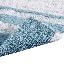 Blue Reversible Stripe Trim Bath Mat, 45 in.