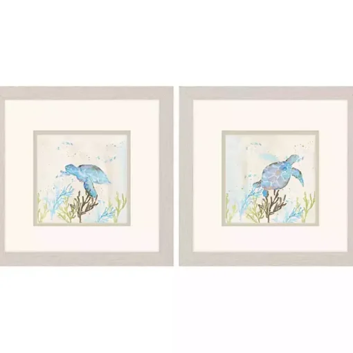 Blue Sea Turtle Frames Art Prints, Set of 2