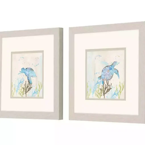 Blue Sea Turtle Frames Art Prints, Set of 2