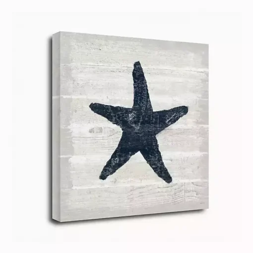 Blue Starfish Driftwood Canvas Art Print