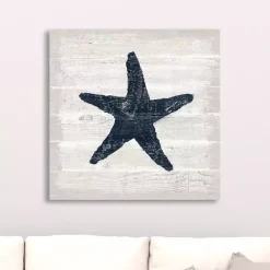 Blue Starfish Driftwood Canvas Art Print