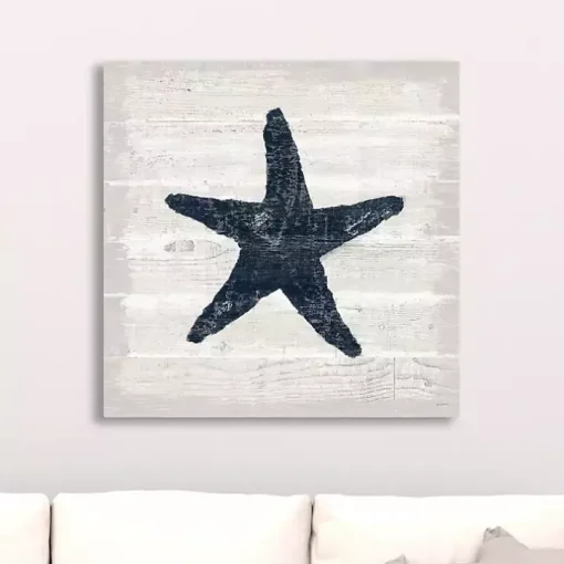 Blue Starfish Driftwood Canvas Art Print