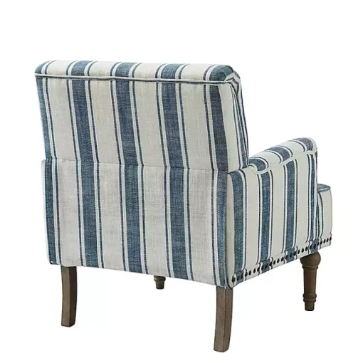 Blue White Stripe Upholstered Accent Chair