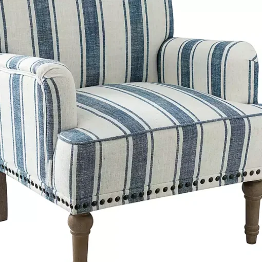 Blue White Stripe Upholstered Accent Chair