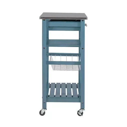 Blue Wood and Stainless Steel Kitchen Cart