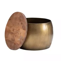 Brass Hammered Drum Storage Coffee Table