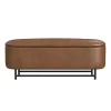Brown Faux Leather Metal Storage Bench
