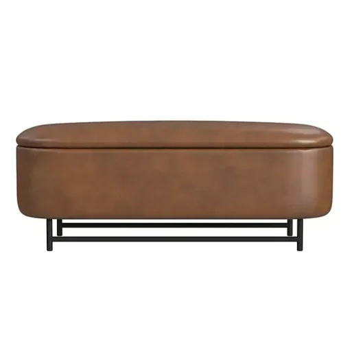 Brown Faux Leather Metal Storage Bench