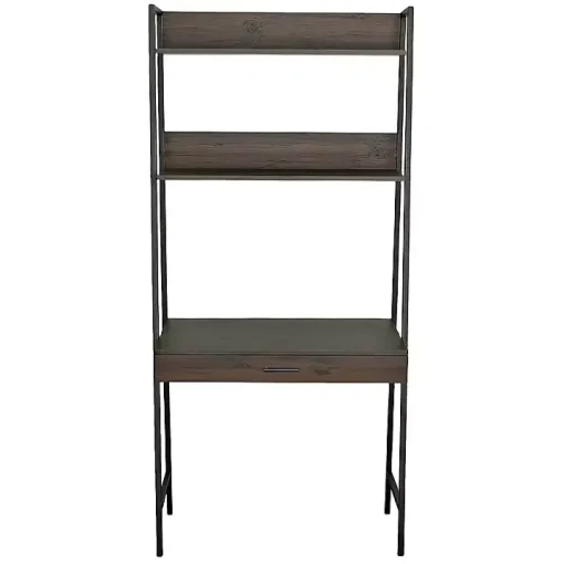 Brown Wood & Black Metal 2-Shelf Desk