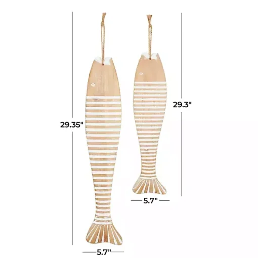 Brown Wood Striped Fish Wall Plaques, Set of 2