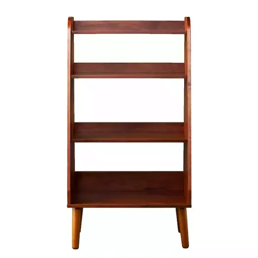 Brown Wood 4-Tier Mid Century Modern Bookshelf